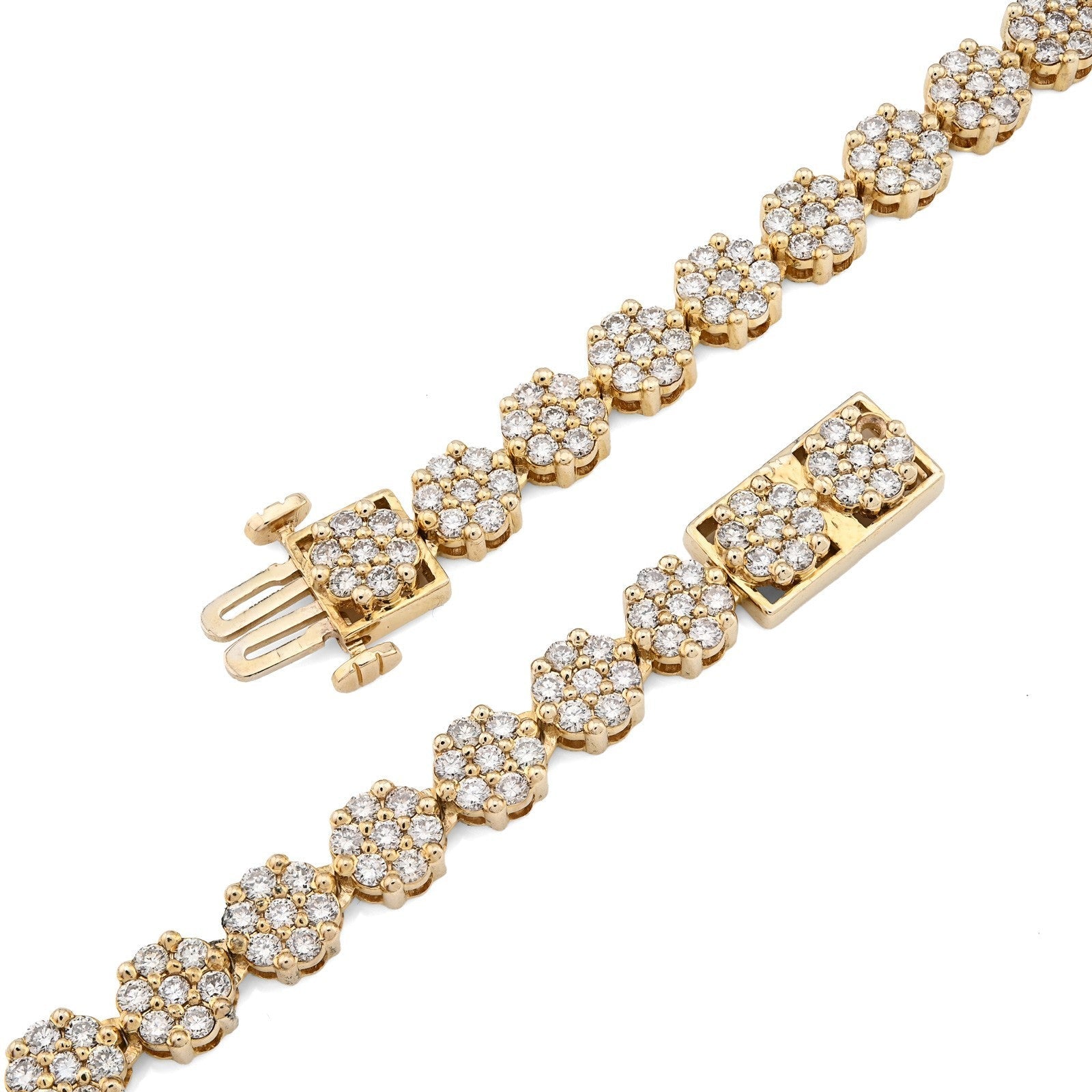 10k Yellow Gold 16 CTW Natural Diamond 6MM Flower Setting Tennis Chain 49.9gms - Elite Jewelers - Necklaces & Chains