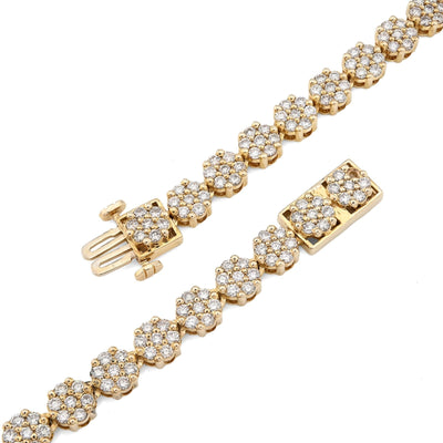 10k Yellow Gold 16 CTW Natural Diamond 6MM Flower Setting Tennis Chain 49.9gms - Elite Jewelers - Necklaces & Chains