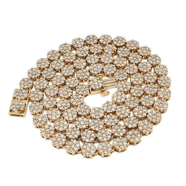 10k Yellow Gold 16 CTW Natural Diamond 6MM Flower Setting Tennis Chain 49.9gms - Elite Jewelers - Necklaces & Chains
