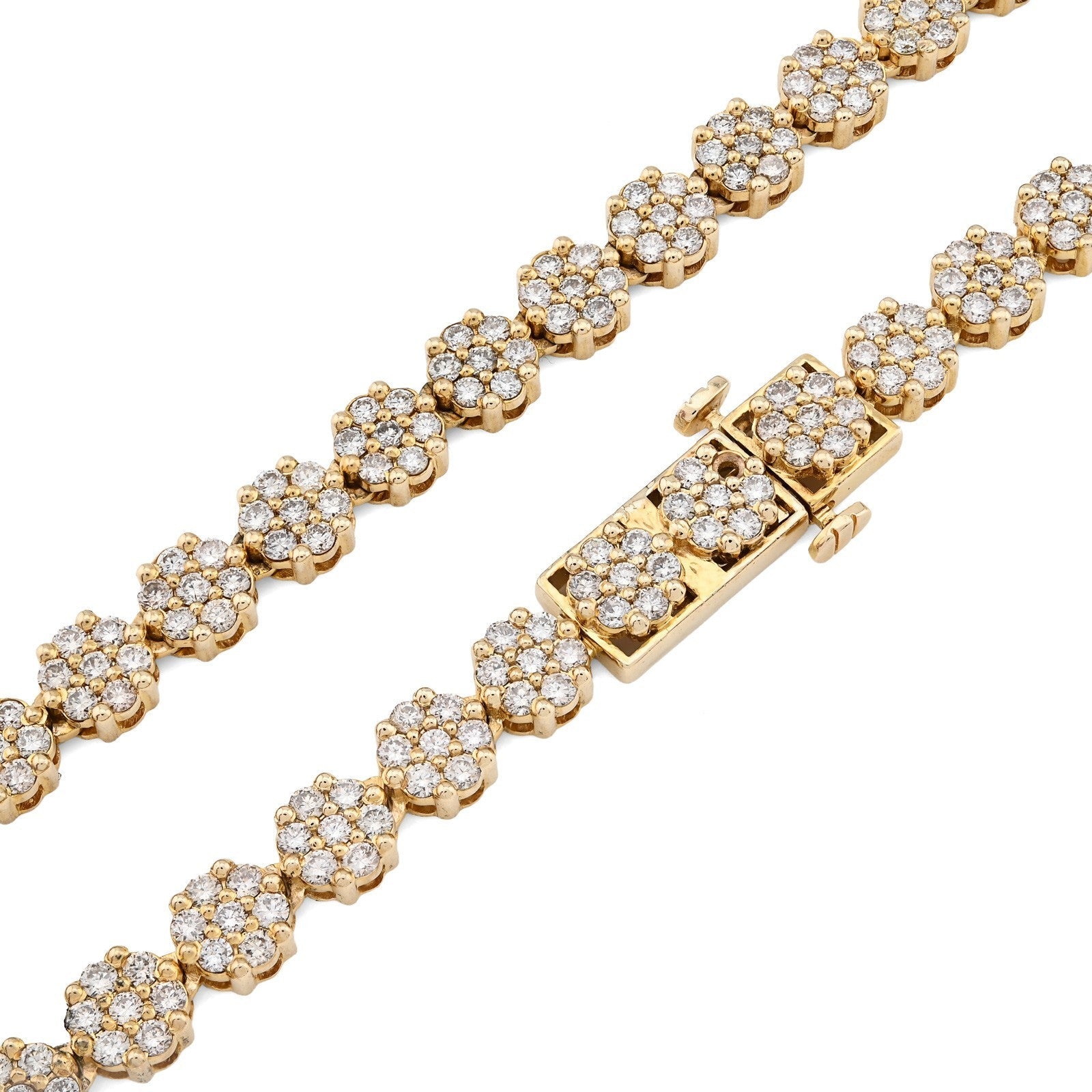 10k Yellow Gold 16 CTW Natural Diamond 6MM Flower Setting Tennis Chain 49.9gms - Elite Jewelers - Necklaces & Chains