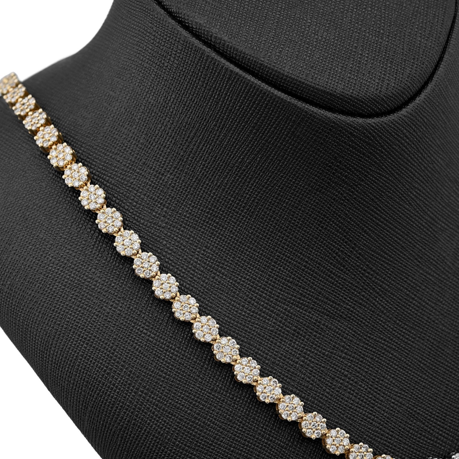 10k Yellow Gold 16 CTW Natural Diamond 6MM Flower Setting Tennis Chain 49.9gms - Elite Jewelers - Necklaces & Chains