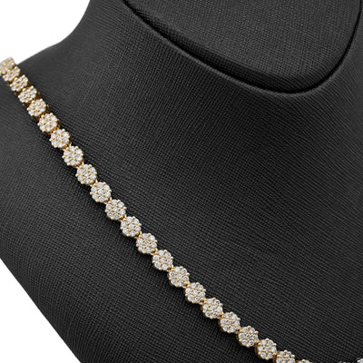 10k Yellow Gold 16 CTW Natural Diamond 6MM Flower Setting Tennis Chain 49.9gms - Elite Jewelers - Necklaces & Chains