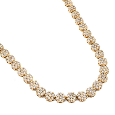 10k Yellow Gold 16 CTW Natural Diamond 6MM Flower Setting Tennis Chain 49.9gms - Elite Jewelers - Necklaces & Chains