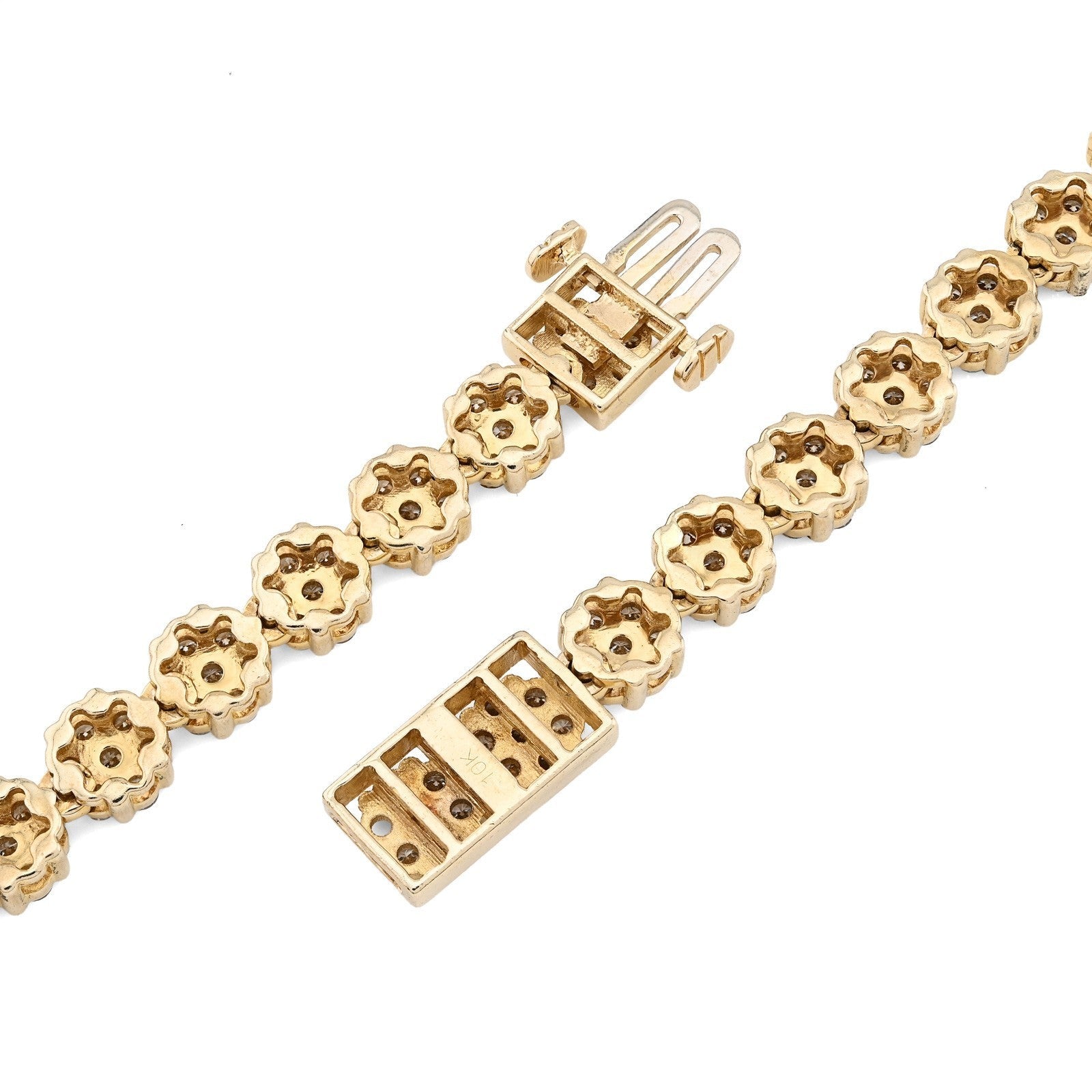 10k Yellow Gold 16 CTW Natural Diamond 6MM Flower Setting Tennis Chain 49.9gms - Elite Jewelers - Necklaces & Chains