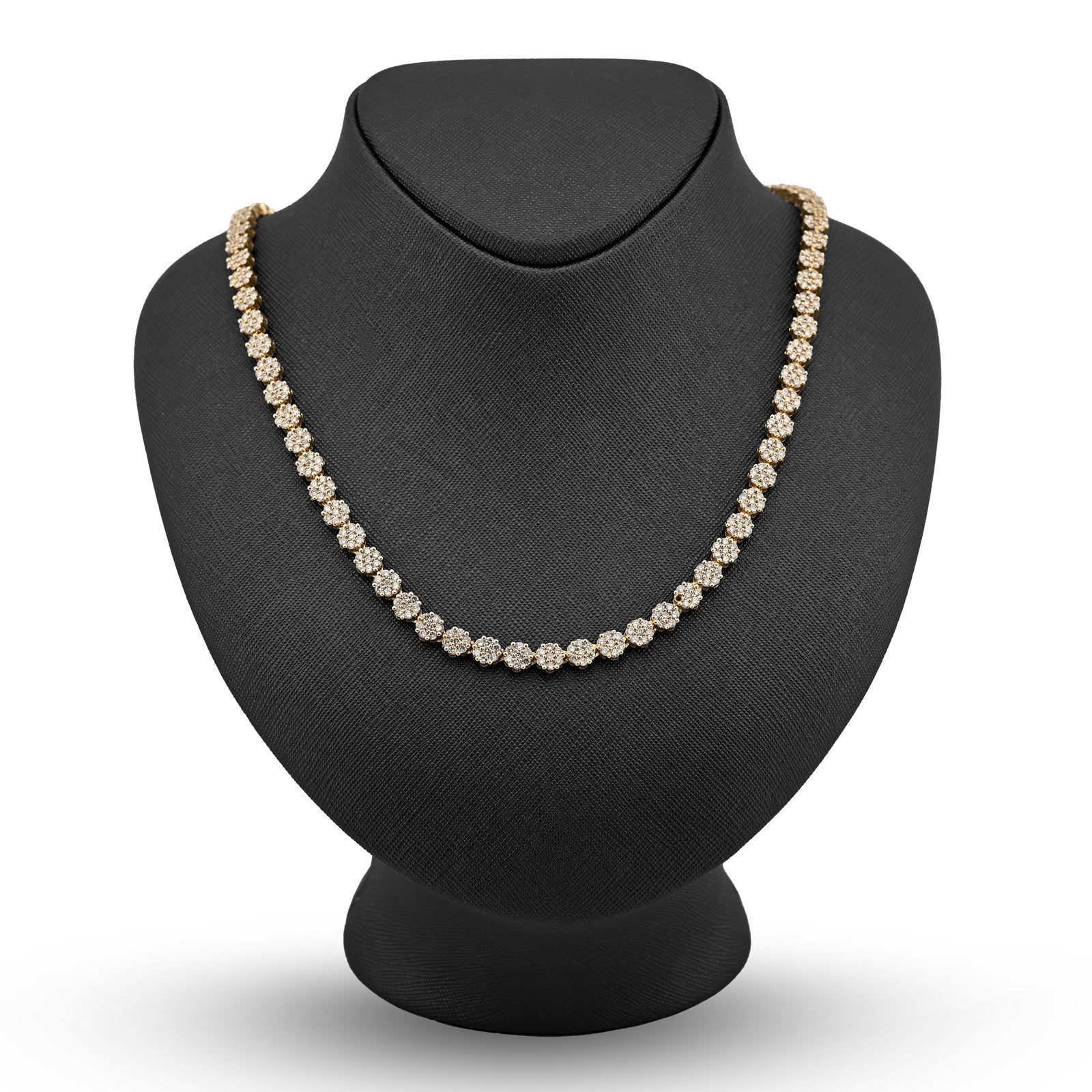 10k Yellow Gold 16 CTW Natural Diamond 6MM Flower Setting Tennis Chain 49.9gms - Elite Jewelers - Necklaces & Chains