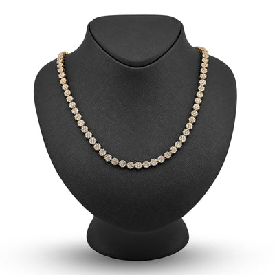 10k Yellow Gold 16 CTW Natural Diamond 6MM Flower Setting Tennis Chain 49.9gms - Elite Jewelers - Necklaces & Chains