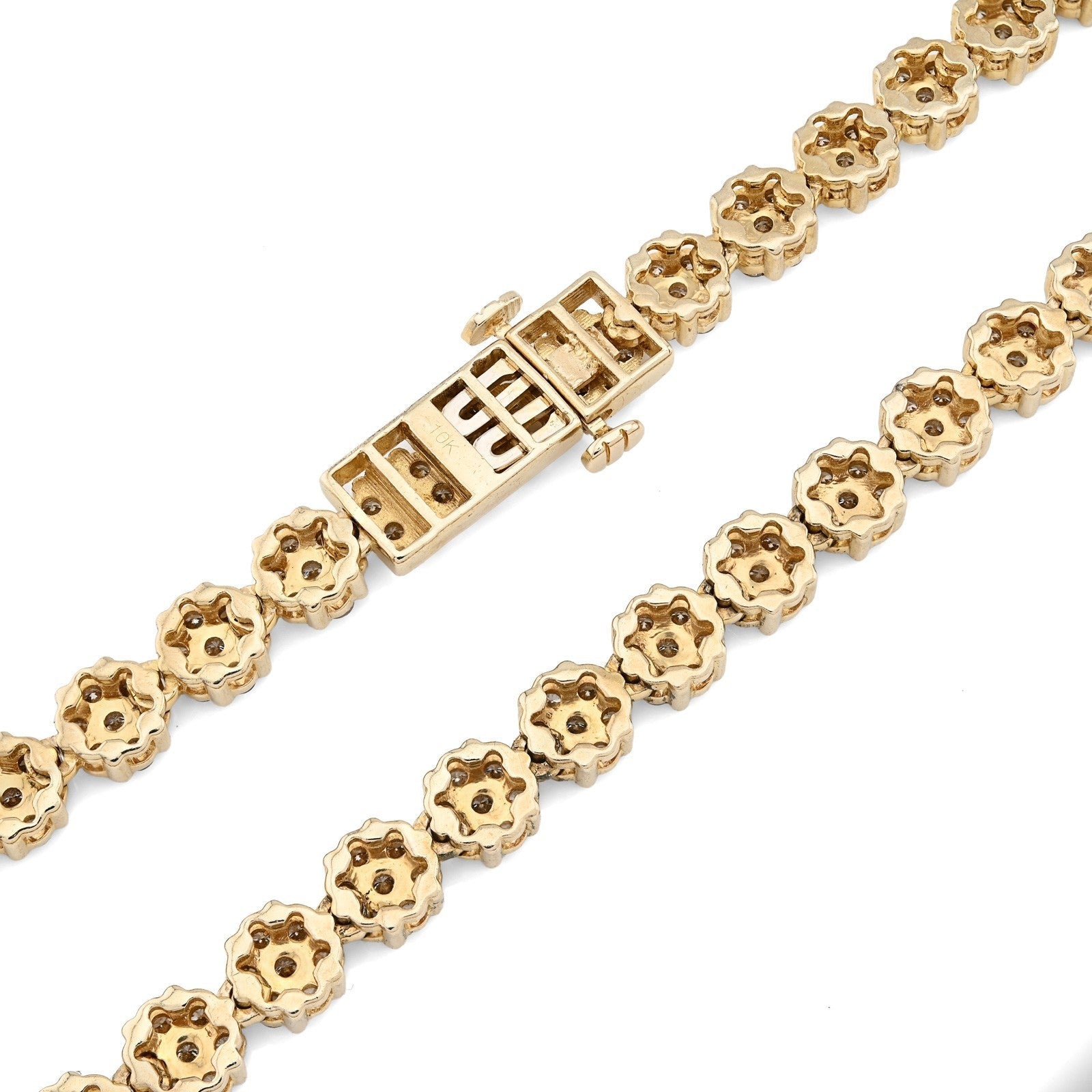 10k Yellow Gold 16 CTW Natural Diamond 6MM Flower Setting Tennis Chain 49.9gms - Elite Jewelers - Necklaces & Chains