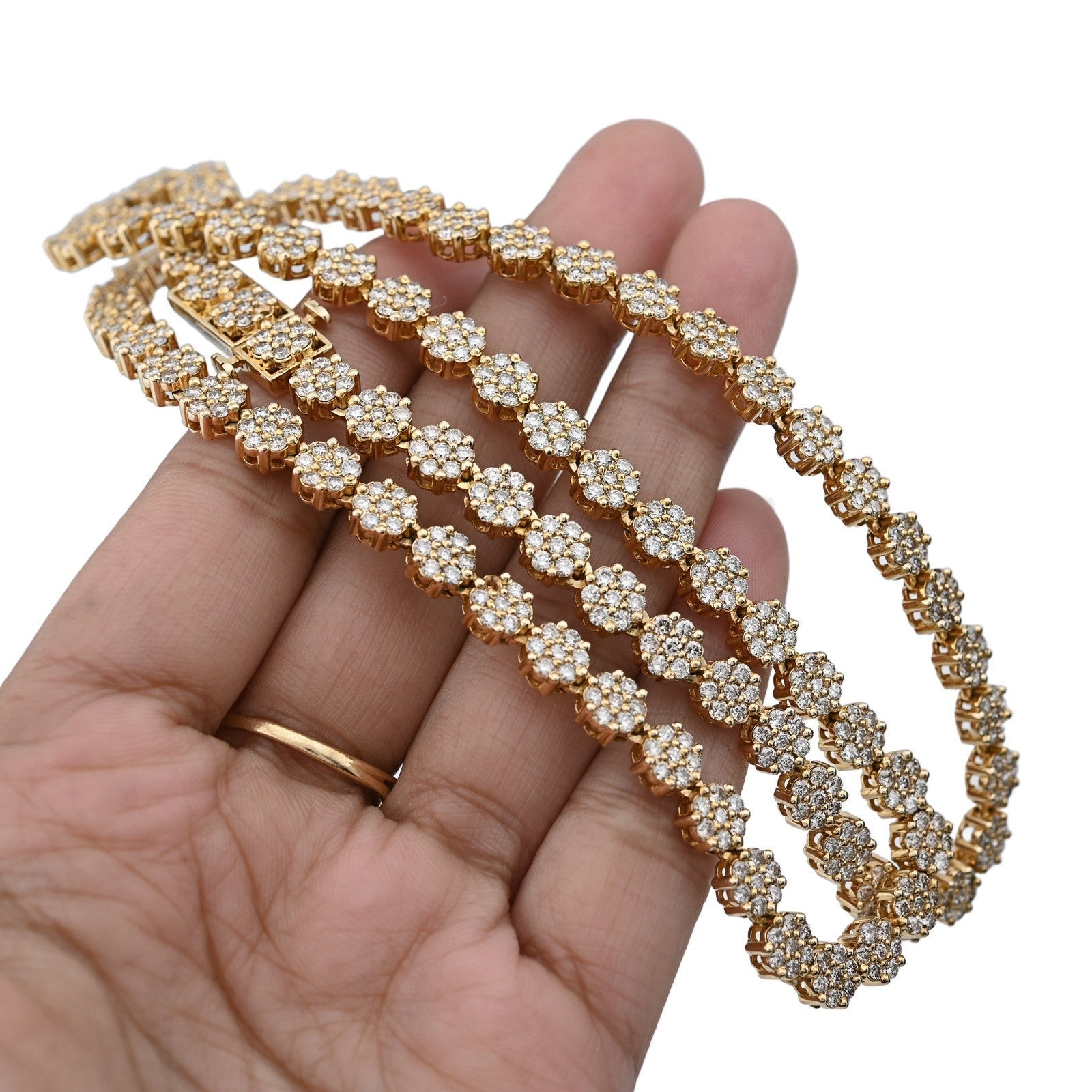 10k Yellow Gold 16 CTW Natural Diamond 6MM Flower Setting Tennis Chain 49.9gms - Elite Jewelers - Necklaces & Chains