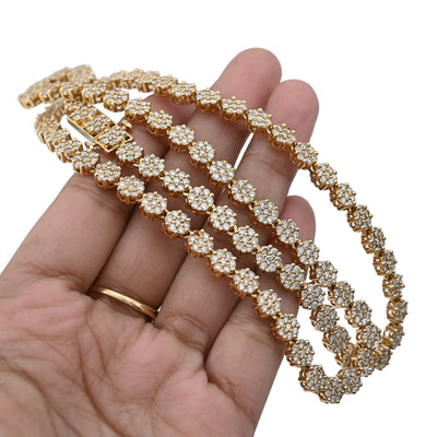 10k Yellow Gold 16 CTW Natural Diamond 6MM Flower Setting Tennis Chain 49.9gms - Elite Jewelers - Necklaces & Chains