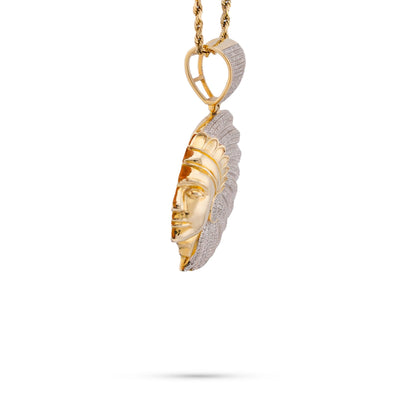 10K Yellow Gold 1.60CT American Indian Face Pendant Natural Diamond Charm - Elite Jewelers-Charms & Pendants