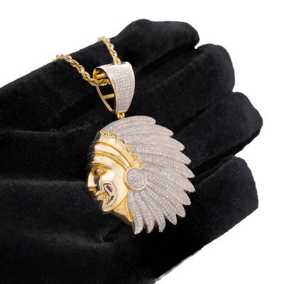 10K Yellow Gold 1.60CT American Indian Face Pendant Natural Diamond Charm - Elite Jewelers-Charms & Pendants