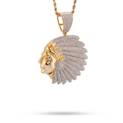 10K Yellow Gold 1.60CT American Indian Face Pendant Natural Diamond Charm - Elite Jewelers-Charms & Pendants