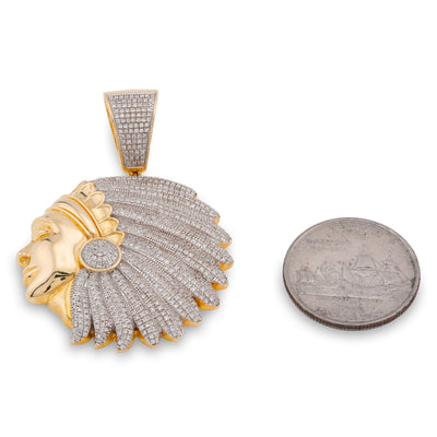 10K Yellow Gold 1.60CT American Indian Face Pendant Natural Diamond Charm - Elite Jewelers-Charms & Pendants