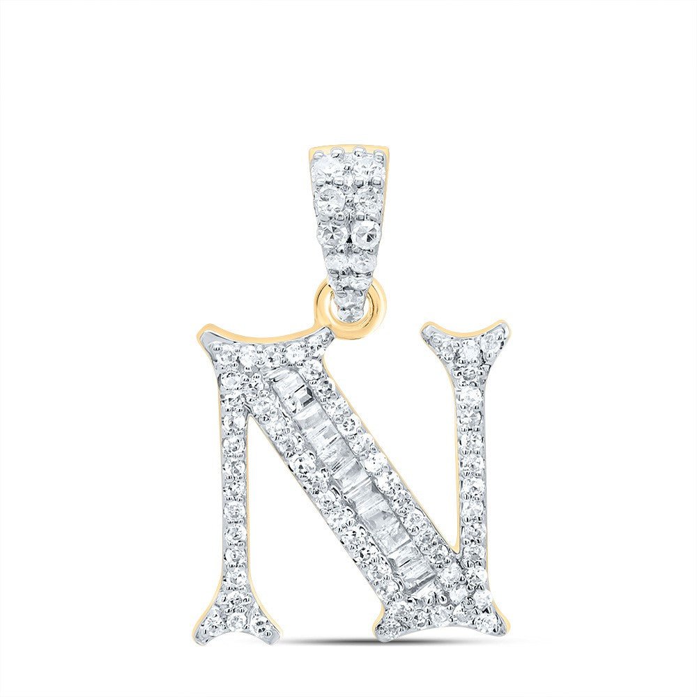 10k Yellow Gold 1.64g 0.26CTW Natural Diamond Initial "N" Pendant Baguette Charm - Elite Jewelers - Charms & Pendants