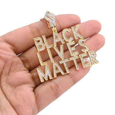 10K Yellow Gold 1.65CT Natural Diamond "BLACK LIVES MATTER" Men Pendant Women - Elite Jewelers - Charms & Pendants