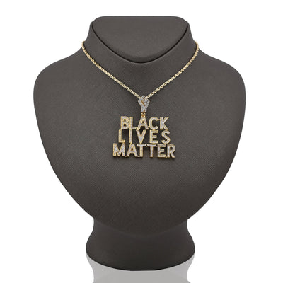 10K Yellow Gold 1.65CT Natural Diamond "BLACK LIVES MATTER" Men Pendant Women - Elite Jewelers - Charms & Pendants