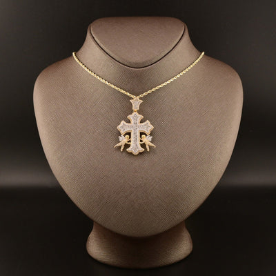 10k Yellow Gold 1.65CT Round/Baguette Diamond Cross w/ Angel Pendant 10.9g Charm - Elite Jewelers - Charms & Pendants