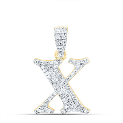 10k Yellow Gold 1.65g 0.26CTW Natural Diamond Initial "X" Baguette Pendant Charm - Elite Jewelers - Charms & Pendants