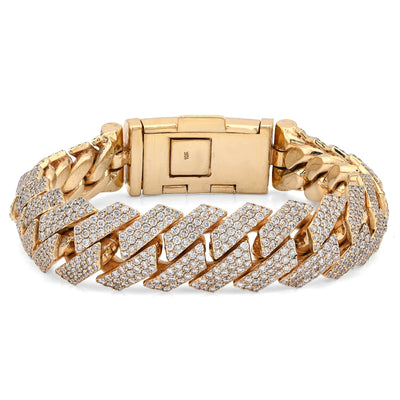 10K Yellow Gold 16.83CT Natural Diamond 92.30g 16MM Snake Cuban Link Men Bracelet 8" - Elite Jewelers - Bracelets