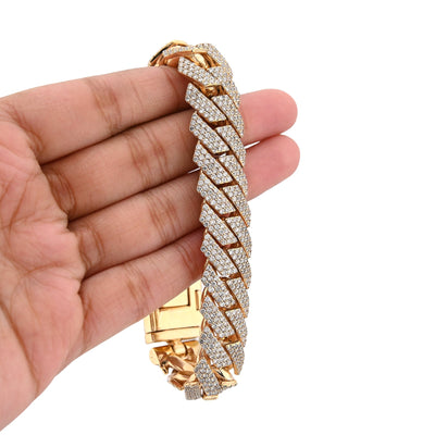 10K Yellow Gold 16.83CT Natural Diamond 92.30g 16MM Snake Cuban Link Men Bracelet 8" - Elite Jewelers - Bracelets