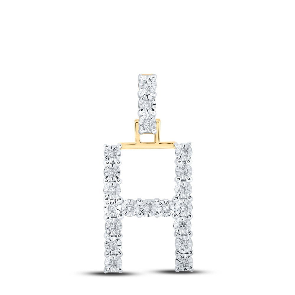 10k Yellow Gold 1.69gms 0.11CTW Natural Diamond Initial "H" Letter Pendant Charm - Elite Jewelers - Charms & Pendants