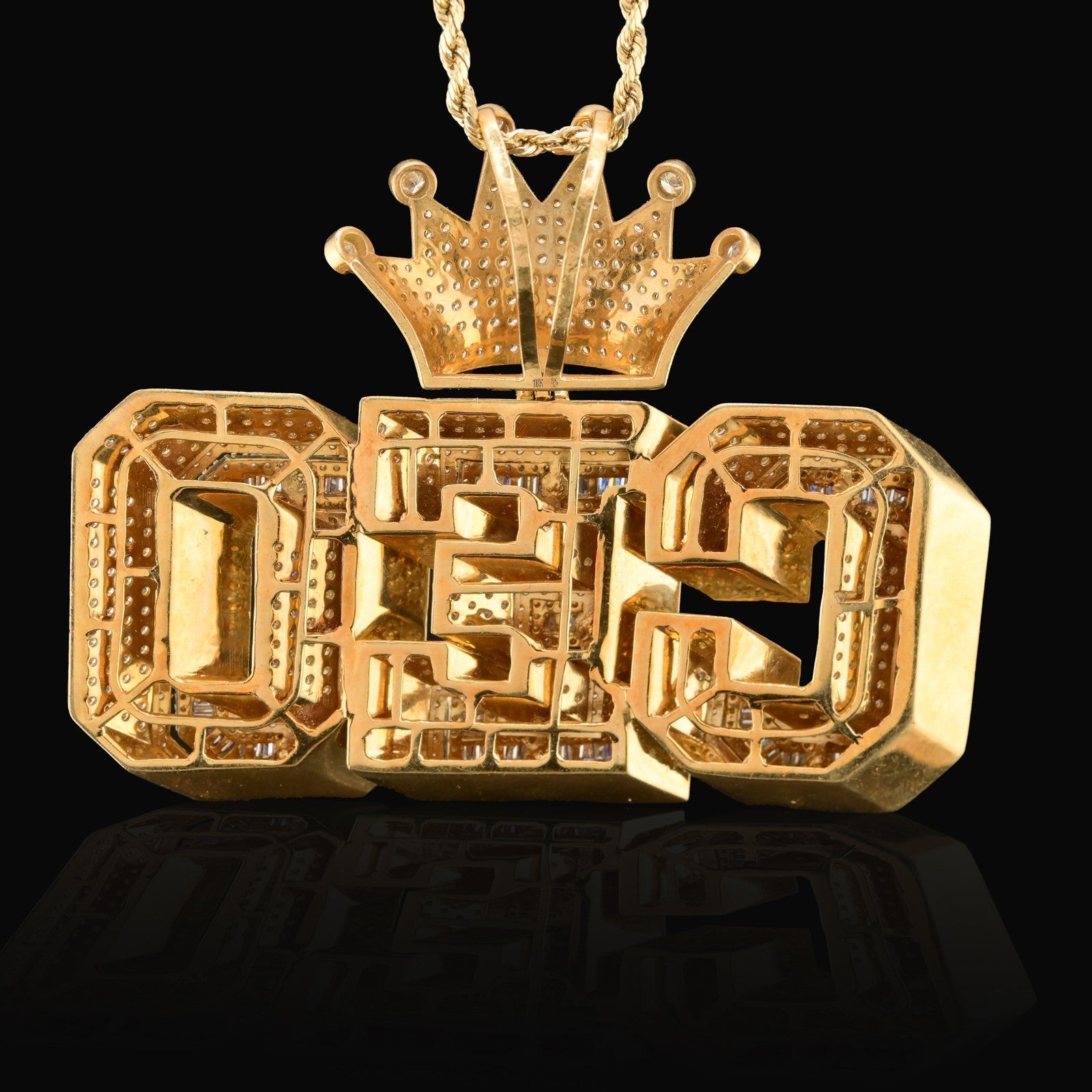 10k Yellow Gold 16CTW Round/Baguette Diamond CEO w/ Crown Bail Pendant 46.8gms - Elite Jewelers - Charms & Pendants