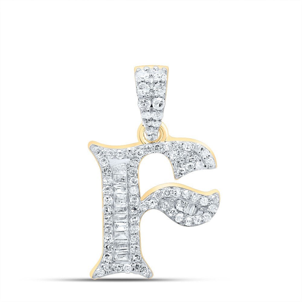 10k Yellow Gold 1.6g 0.26CTW Natural Diamond Initial "F" Baguette Pendant Charm - Elite Jewelers - Charms & Pendants