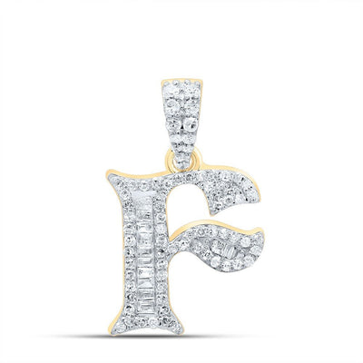 10k Yellow Gold 1.6g 0.26CTW Natural Diamond Initial "F" Baguette Pendant Charm - Elite Jewelers - Charms & Pendants