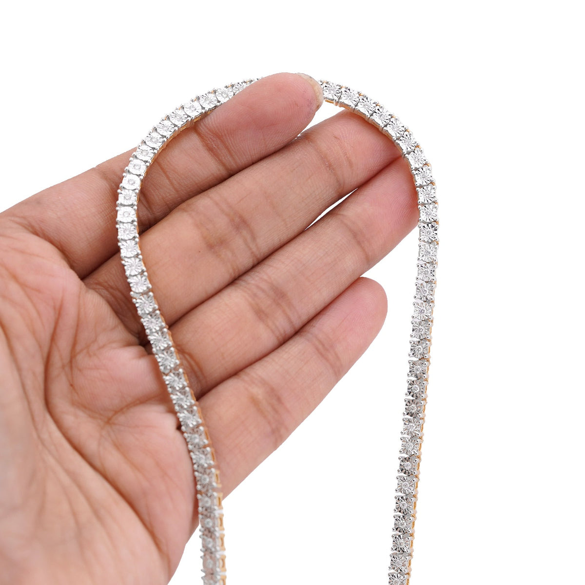 10K Yellow Gold 1.71CT 3.3MM Natural Diamond 22" Illusion Tennis Chain - Elite Jewelers-Necklaces