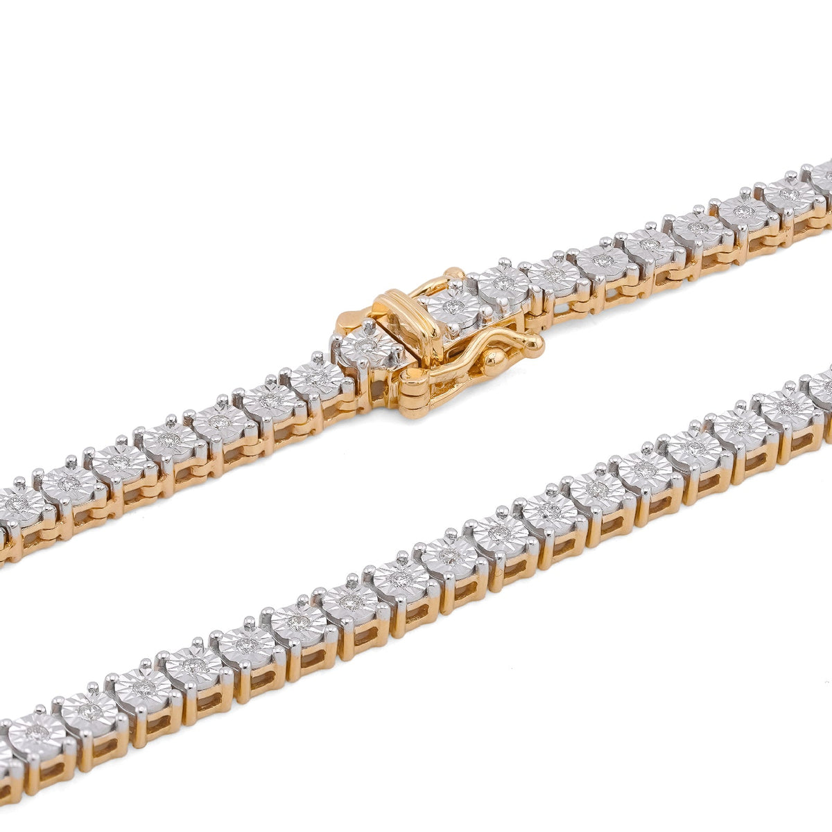 10K Yellow Gold 1.71CT 3.3MM Natural Diamond 22" Illusion Tennis Chain - Elite Jewelers-Necklaces