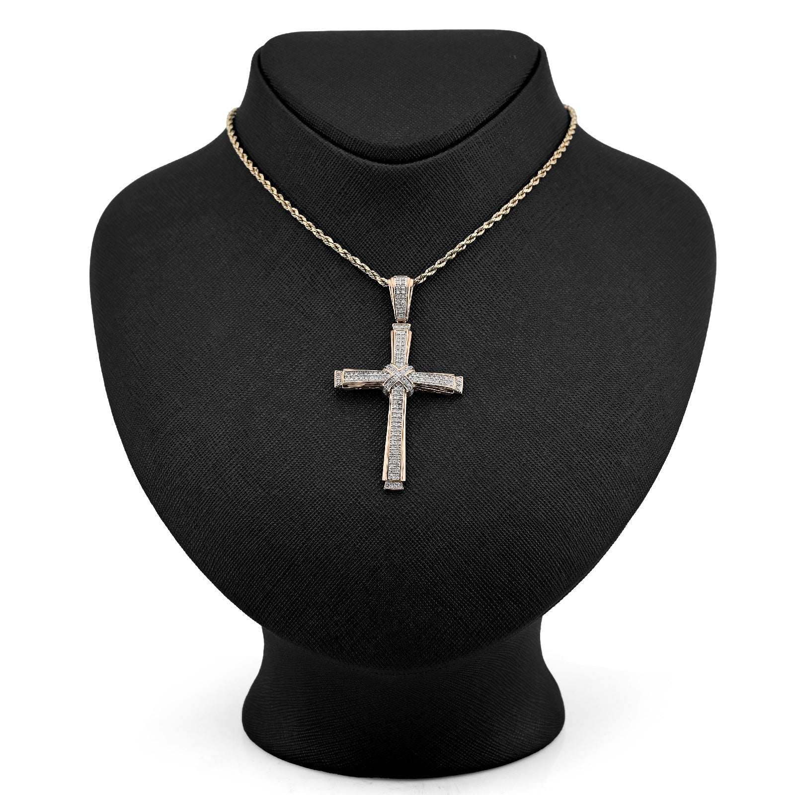 10K Yellow Gold 1.75CT Natural Diamond Cross Religious Charm Men Women Pendant 2.4" - Elite Jewelers - Charms & Pendants