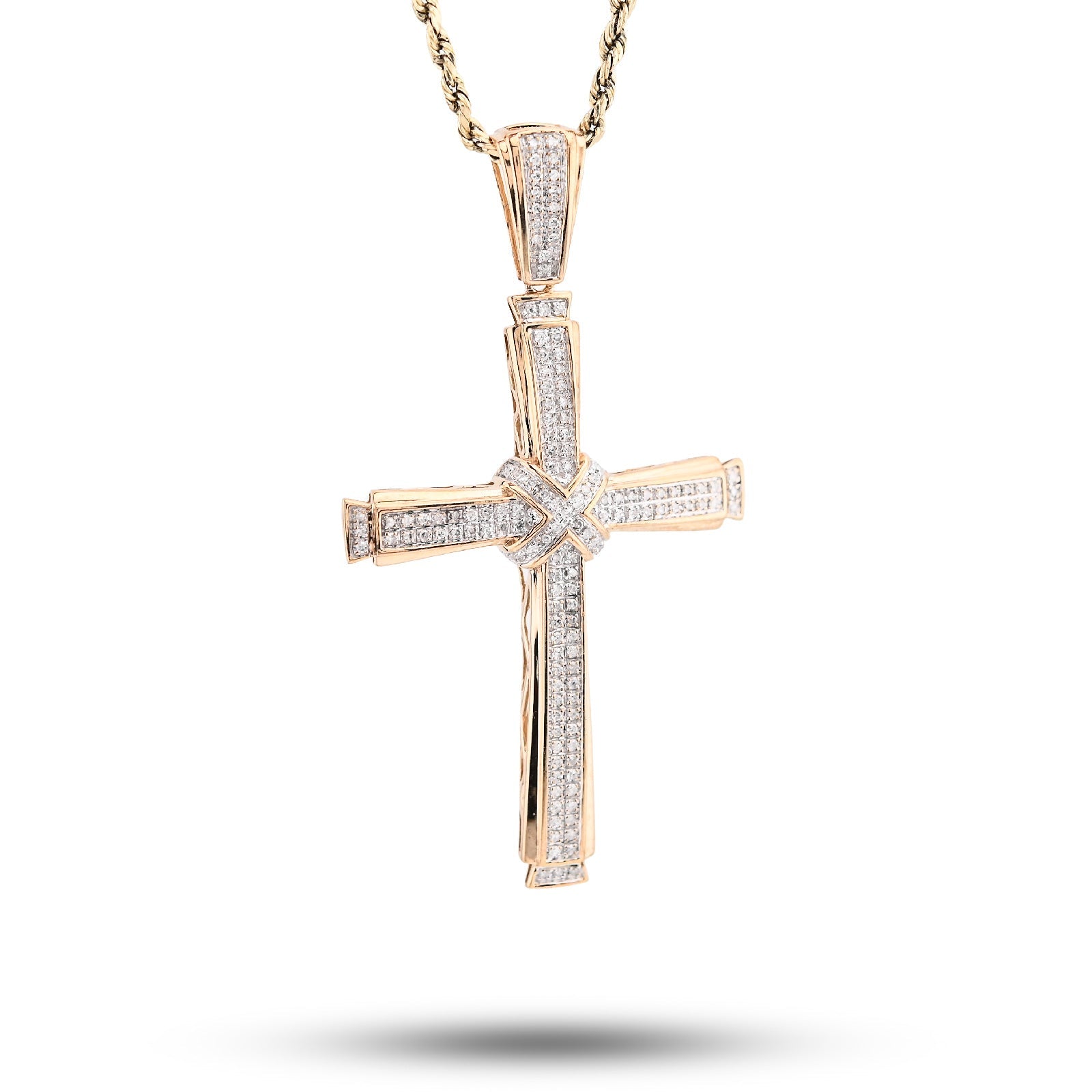 10K Yellow Gold 1.75CT Natural Diamond Cross Religious Charm Men Women Pendant 2.4" - Elite Jewelers - Charms & Pendants