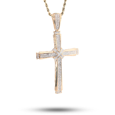 10K Yellow Gold 1.75CT Natural Diamond Cross Religious Charm Men Women Pendant 2.4" - Elite Jewelers - Charms & Pendants