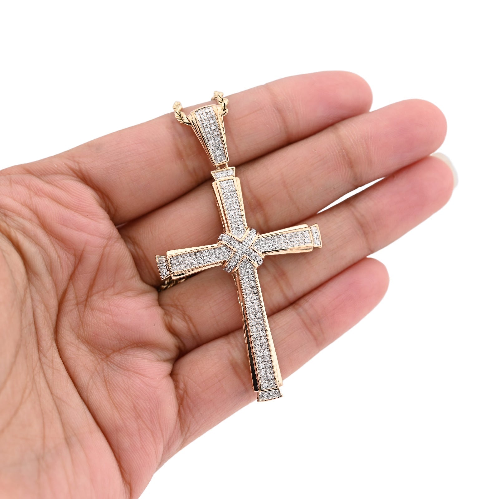 10K Yellow Gold 1.75CT Natural Diamond Cross Religious Charm Men Women Pendant 2.4" - Elite Jewelers - Charms & Pendants