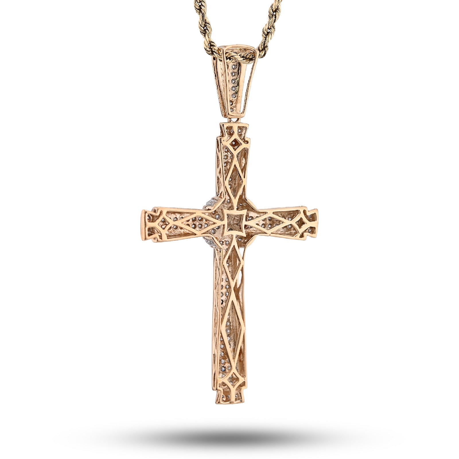 10K Yellow Gold 1.75CT Natural Diamond Cross Religious Charm Men Women Pendant 2.4" - Elite Jewelers - Charms & Pendants