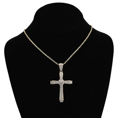 10K Yellow Gold 1.75CT Natural Diamond Cross Religious Charm Men Women Pendant 2.4" - Elite Jewelers - Charms & Pendants