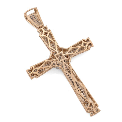 10K Yellow Gold 1.75CT Natural Diamond Cross Religious Charm Men Women Pendant 2.4" - Elite Jewelers - Charms & Pendants