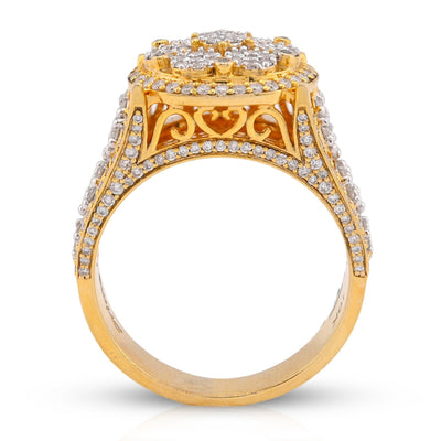 10K Yellow Gold 1.75CT Natural Diamond Round Halo Flower Cluster Side Iced Men Pinky Ring - Elite Jewelers - Rings