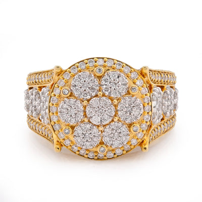 10K Yellow Gold 1.75CT Natural Diamond Round Halo Flower Cluster Side Iced Men Pinky Ring - Elite Jewelers - Rings