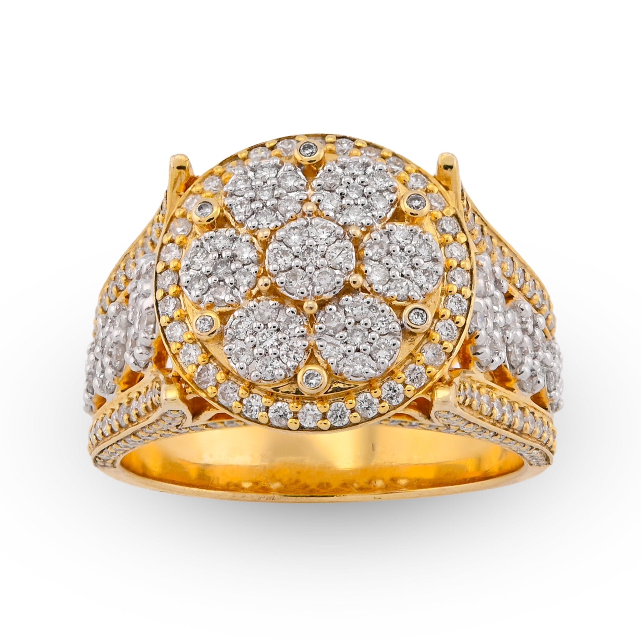 10K Yellow Gold 1.75CT Natural Diamond Round Halo Flower Cluster Side Iced Men Pinky Ring - Elite Jewelers - Rings