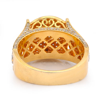 10K Yellow Gold 1.75CT Natural Diamond Round Halo Flower Cluster Side Iced Men Pinky Ring - Elite Jewelers - Rings
