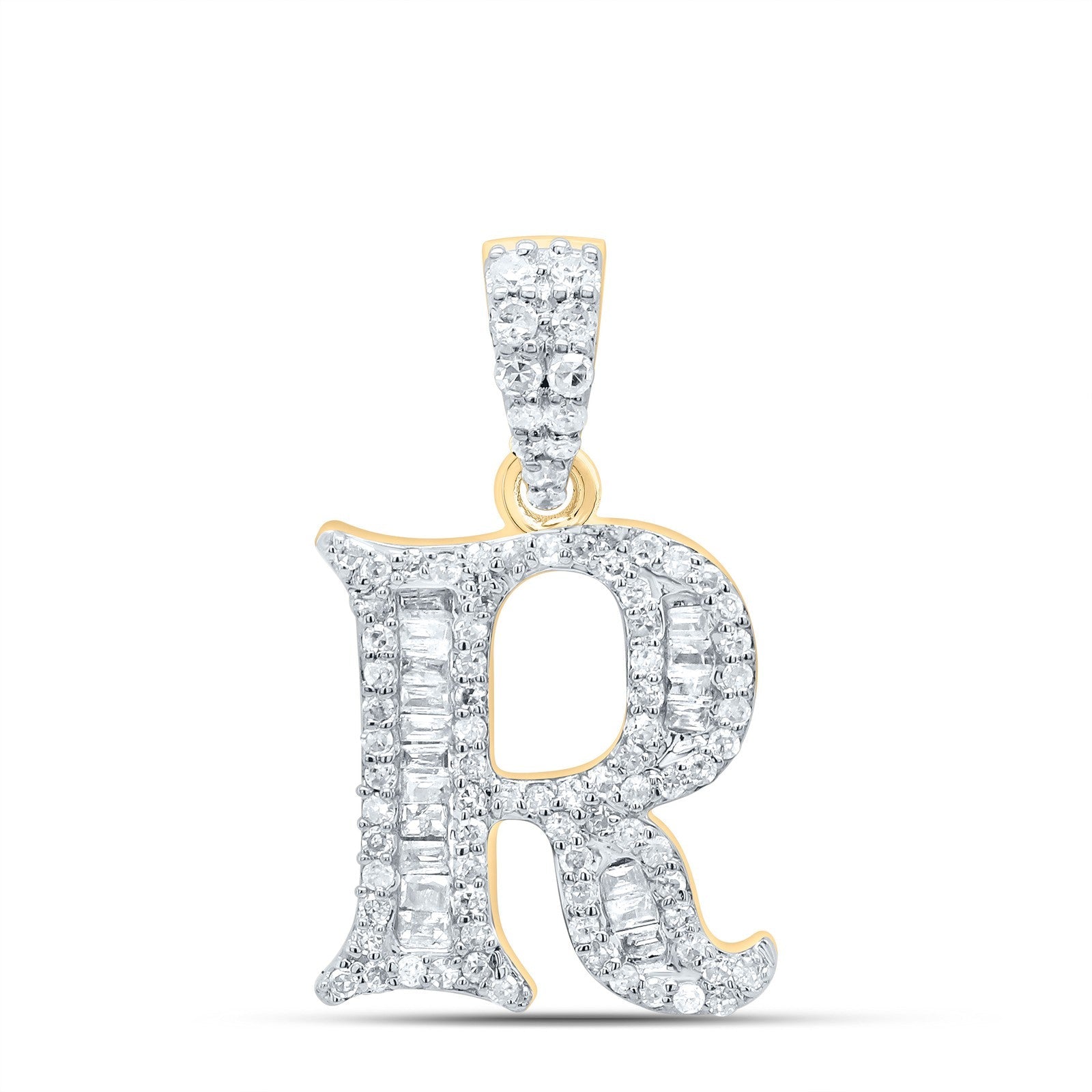 10k Yellow Gold 1.76g 0.35CTW Natural Diamond Initial "R" Baguette Pendant Charm - Elite Jewelers - Charms & Pendants