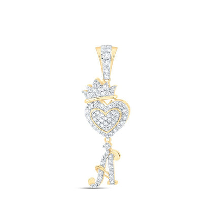 10k Yellow Gold 1.76g 0.52CTW Natural Diamond Initial "A" Crown Heart Pendant - Elite Jewelers - Charms & Pendants