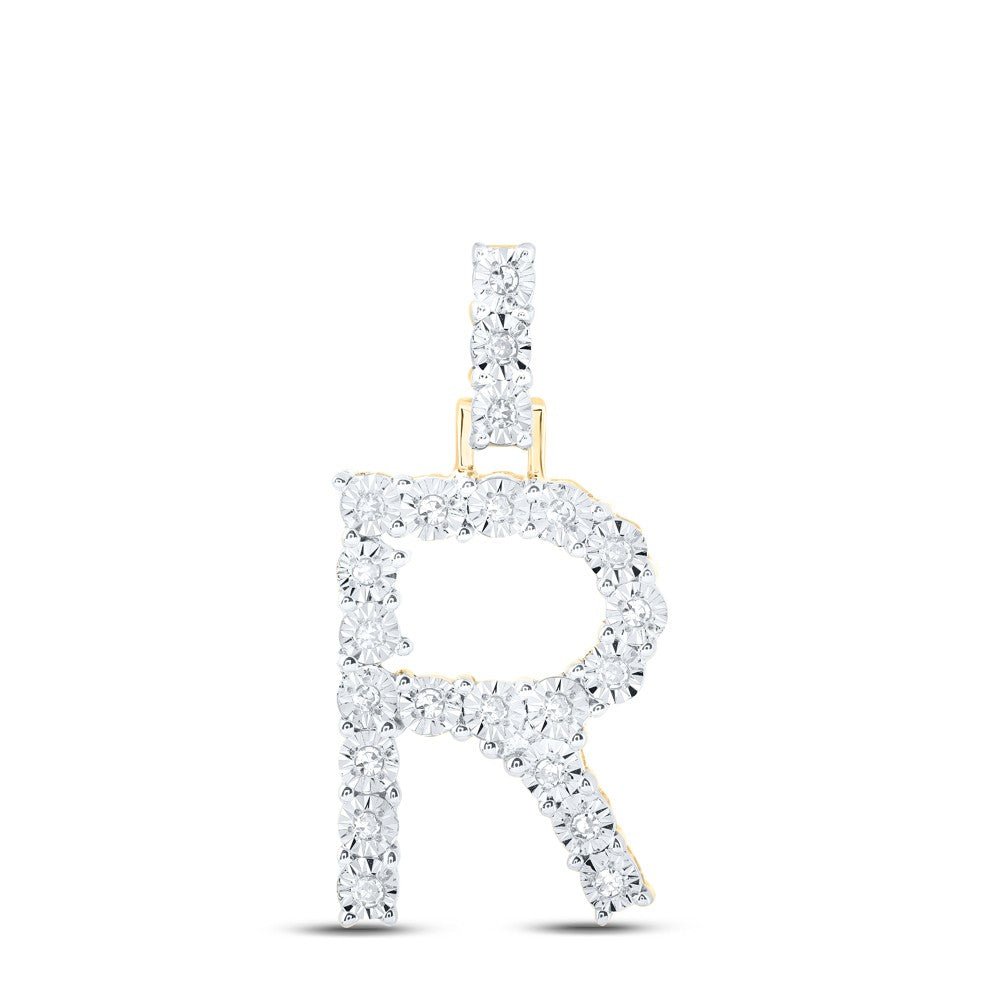 10k Yellow Gold 1.77gms 0.1CTW Natural Diamond Initial "R" Letter Pendant Charm - Elite Jewelers - Charms & Pendants