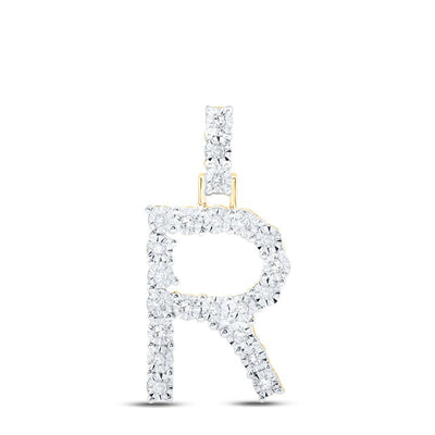 10k Yellow Gold 1.77gms 0.1CTW Natural Diamond Initial "R" Letter Pendant Charm - Elite Jewelers - Charms & Pendants