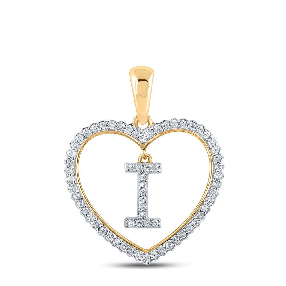 10k Yellow Gold 1.79g 0.23CTW Natural Diamond Initial "I" Pendant Heart Charm - Elite Jewelers - Charms & Pendants