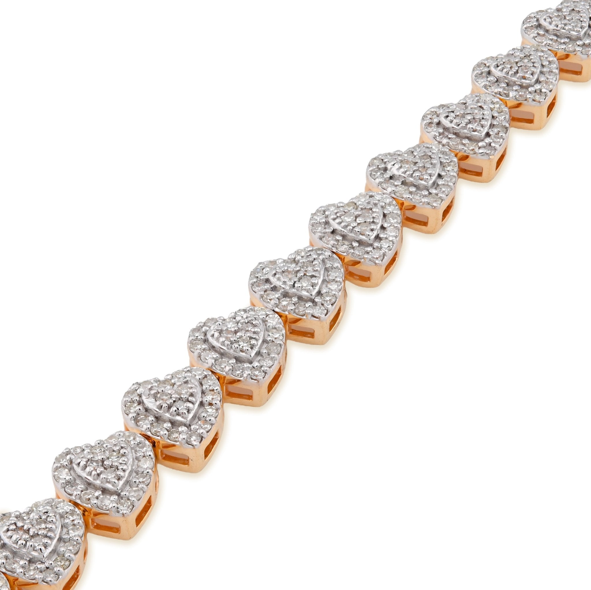 10K Yellow Gold 1.80CT Heart Link 7" Natural Diamond Women Bracelet - Elite Jewelers - Bracelets