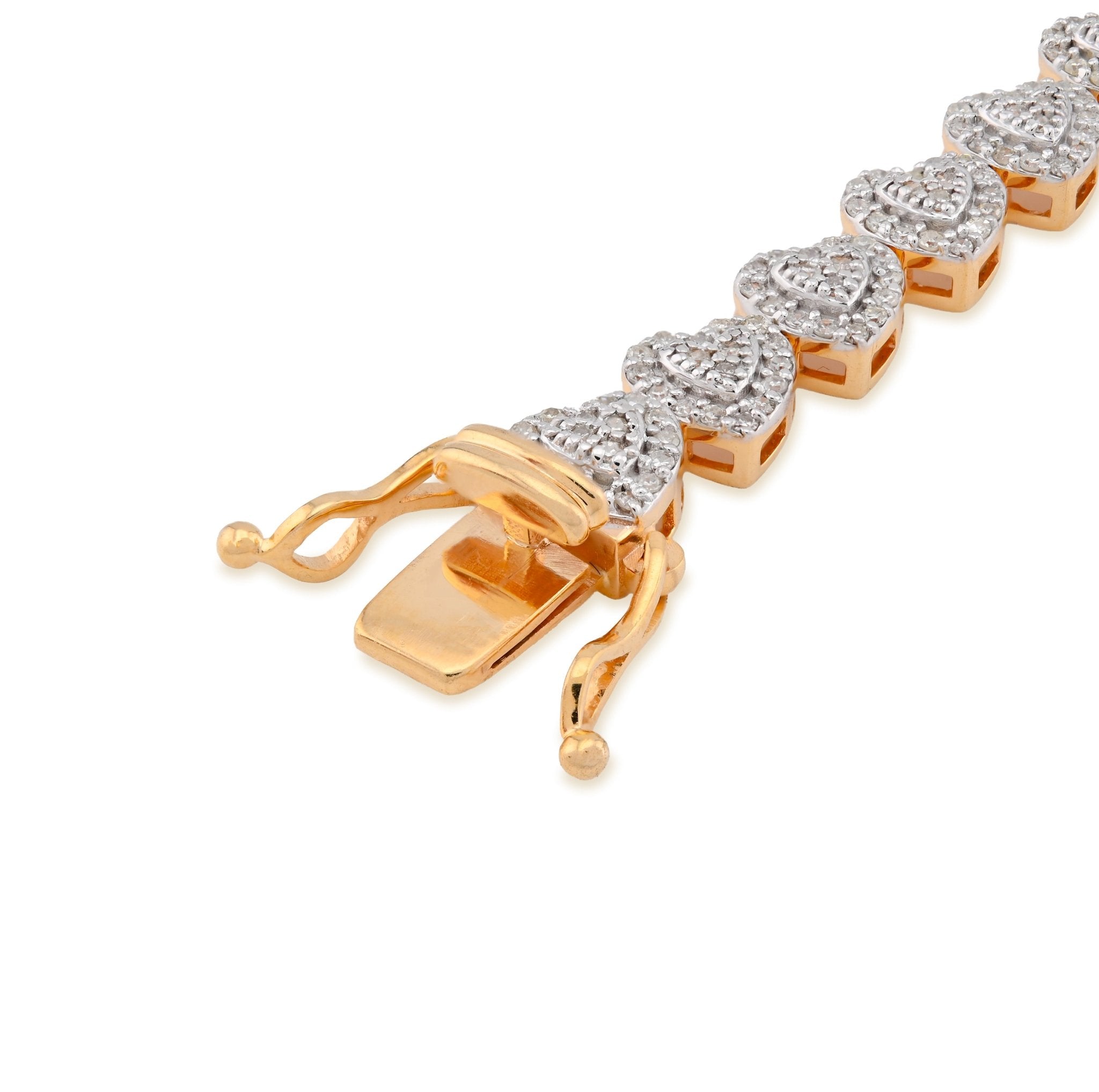 10K Yellow Gold 1.80CT Heart Link 7" Natural Diamond Women Bracelet - Elite Jewelers - Bracelets