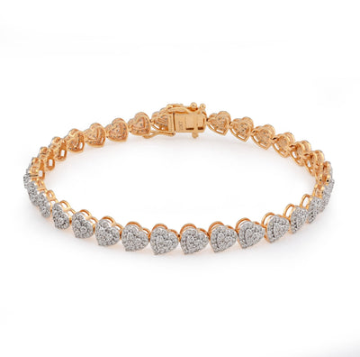 10K Yellow Gold 1.80CT Heart Link 7" Natural Diamond Women Bracelet - Elite Jewelers - Bracelets