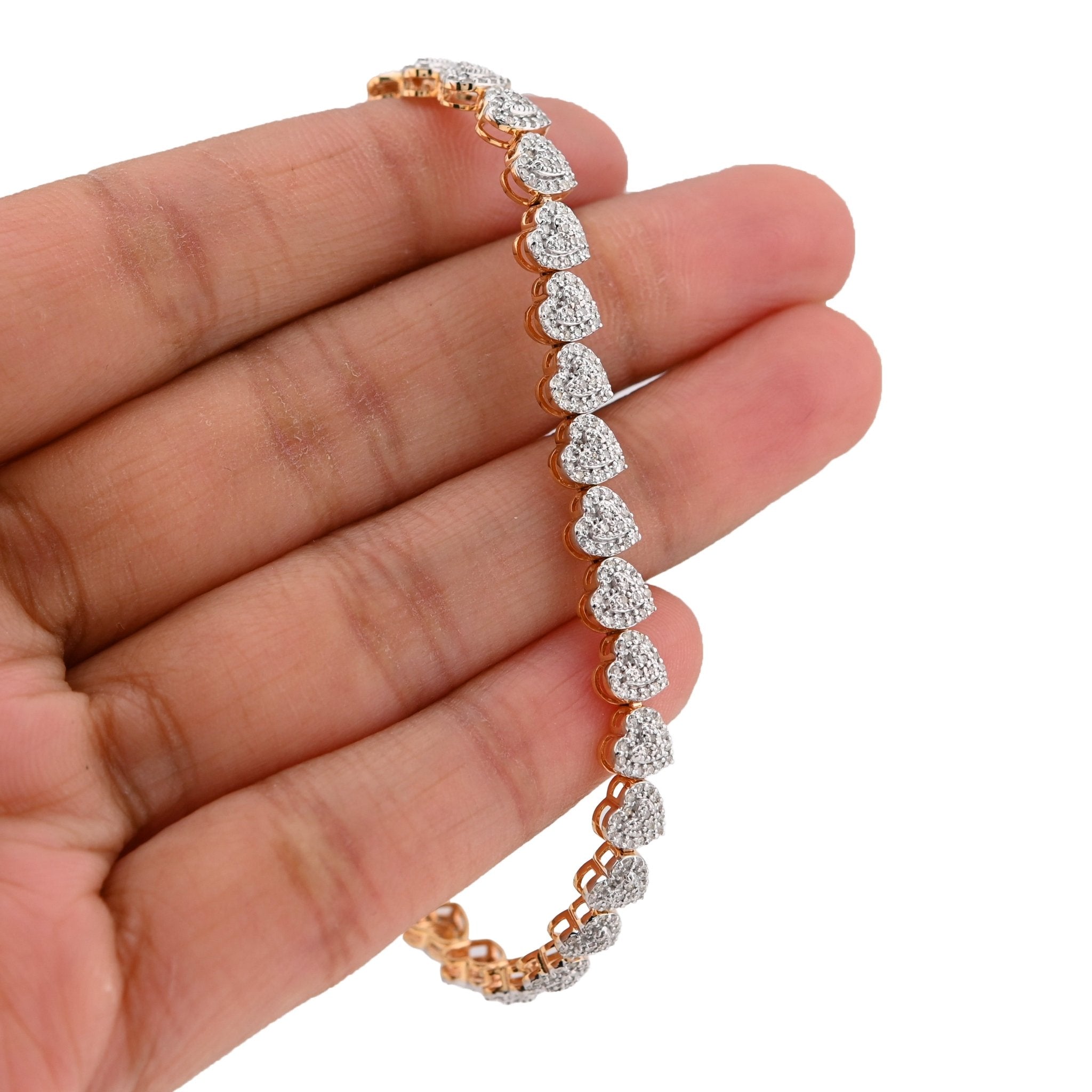 10K Yellow Gold 1.80CT Heart Link 7" Natural Diamond Women Bracelet - Elite Jewelers - Bracelets
